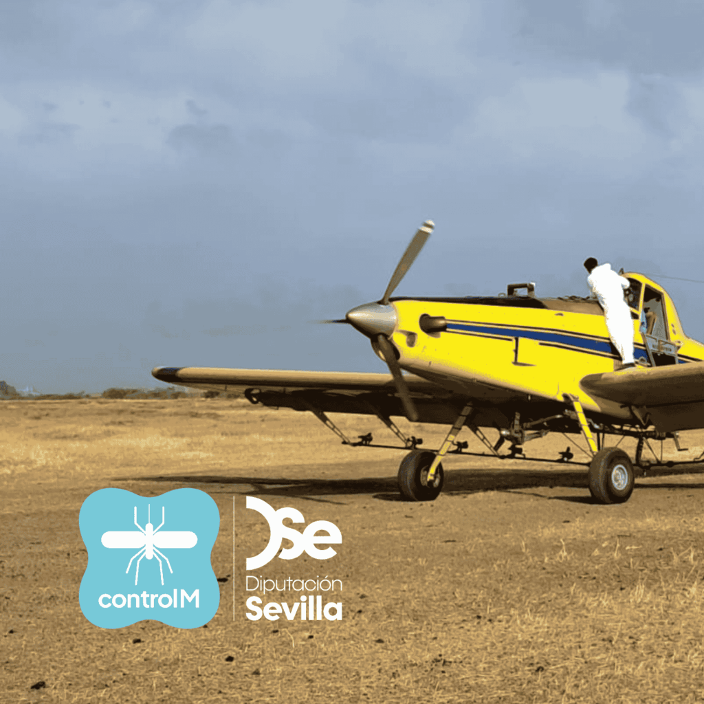 Aviso de tratamiento adulticida aéreo sobre tablas de arroz para el control de mosquitos transmisores del virus del Nilo occidental (VNO) en La Puebla del Río, Sevilla