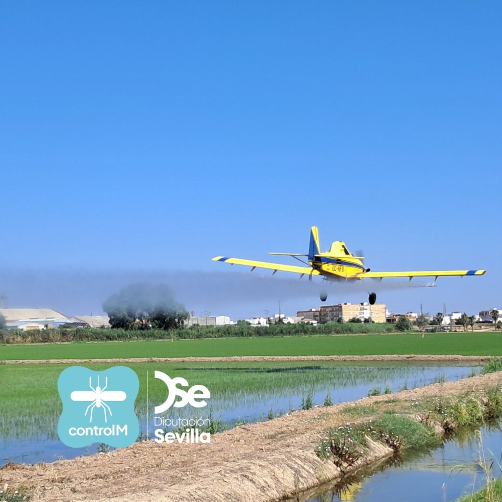 Aviso de continuación de tratamiento adulticida aéreo sobre tablas de arroz para el control de mosquitos transmisores del virus del Nilo occidental (VNO) en La Puebla del Río, Sevilla