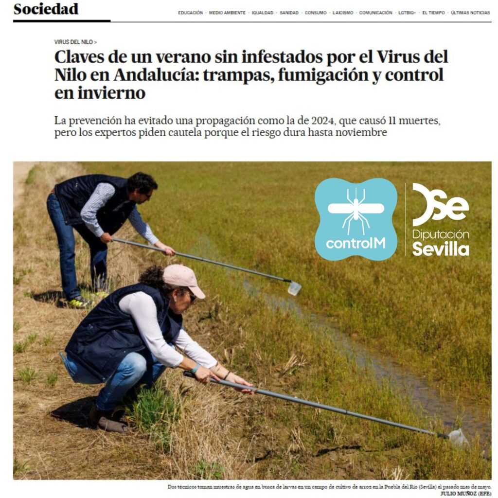 El diario El País se hace eco de las actuaciones de controlM contra el mosquito del virus del Nilo occidental en Sevilla