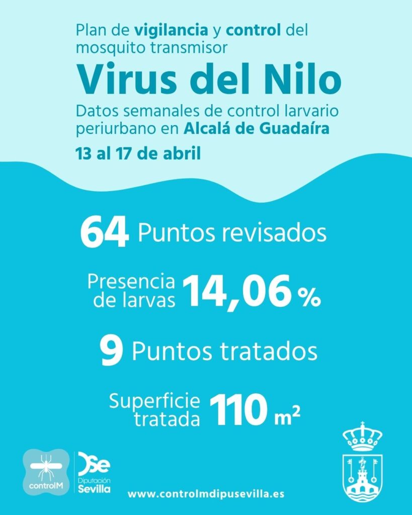 Resultados trabajos de vigilancia y control de larvas en Alcalá de Guadaíra. Semana del 13 al 17 de abril.