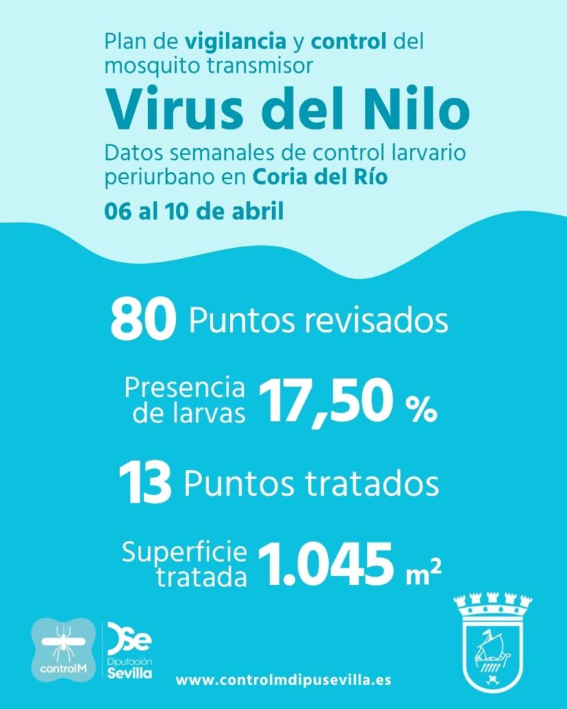 Resultados trabajos de vigilancia y control de larvas en Coria del Río. Semana del 06 al 10 de abril.