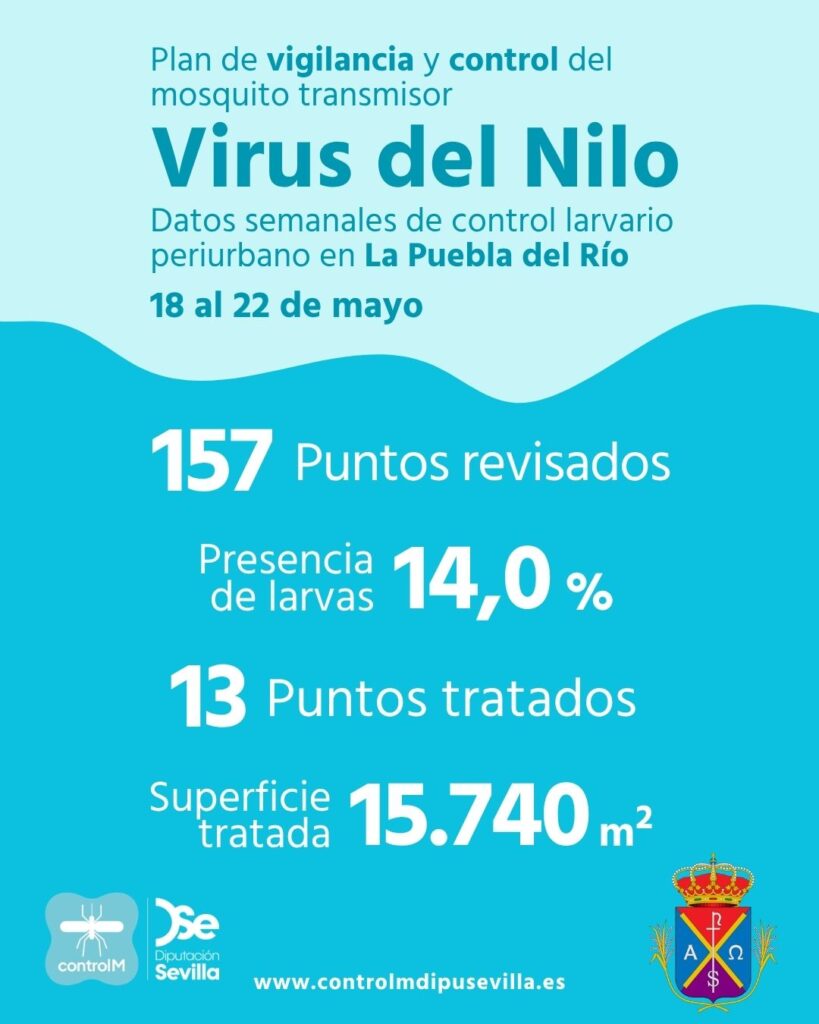Resultados trabajos de vigilancia y control de larvas en La Puebla del Río. Semana del 18 al 22 de mayo.