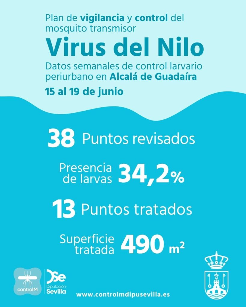 Resultados trabajos de vigilancia y control de larvas en Alcalá de Guadaíra. Semana del 15 al 19 de junio.