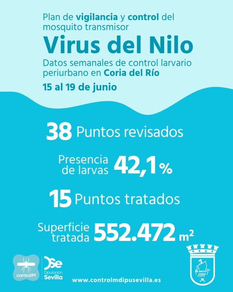 Resultados trabajos de vigilancia y control de larvas en Coria del Río. Semana del 15 al 19 de junio.