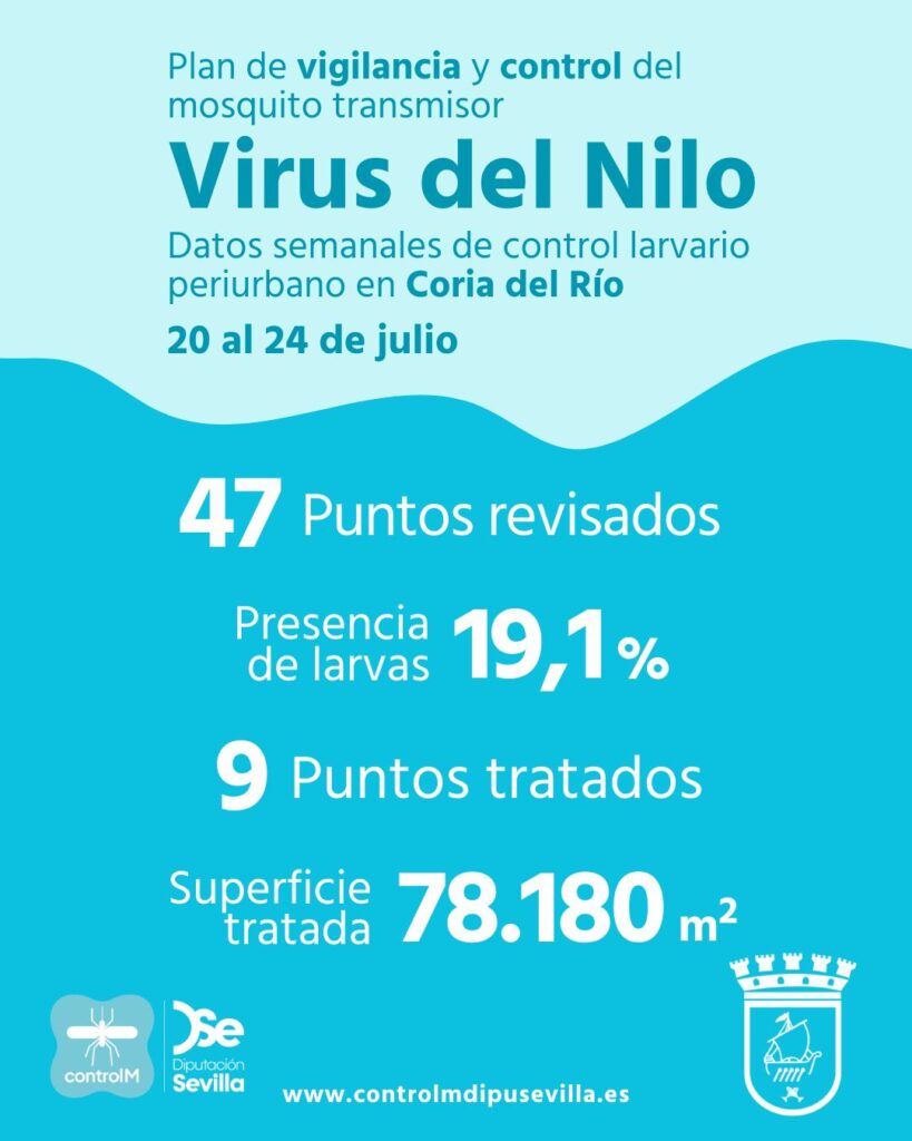 Resultados trabajos de vigilancia y control de larvas en Coria del Río. Semana del 20 al 24 de julio