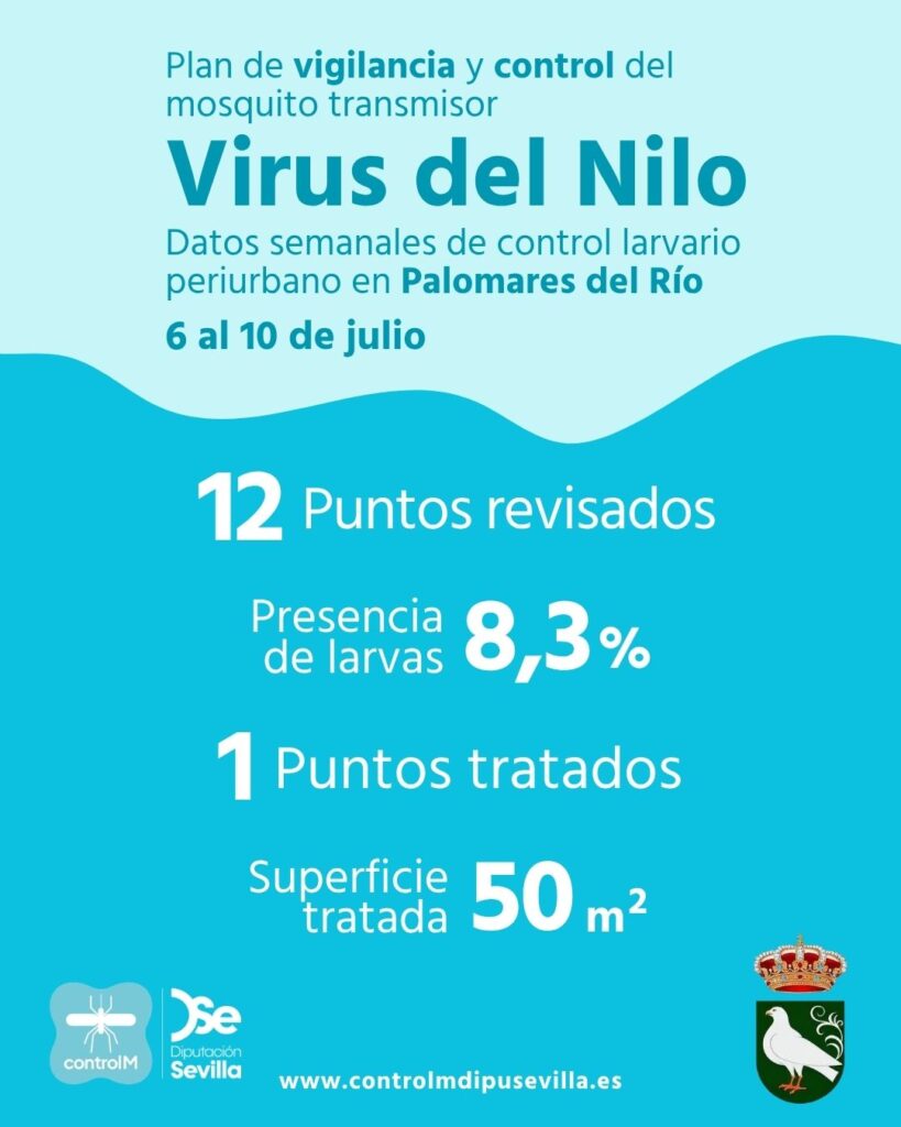 Resultados trabajos de vigilancia y control de larvas en Palomares del Río. Semana del 6 al 10 de julio.