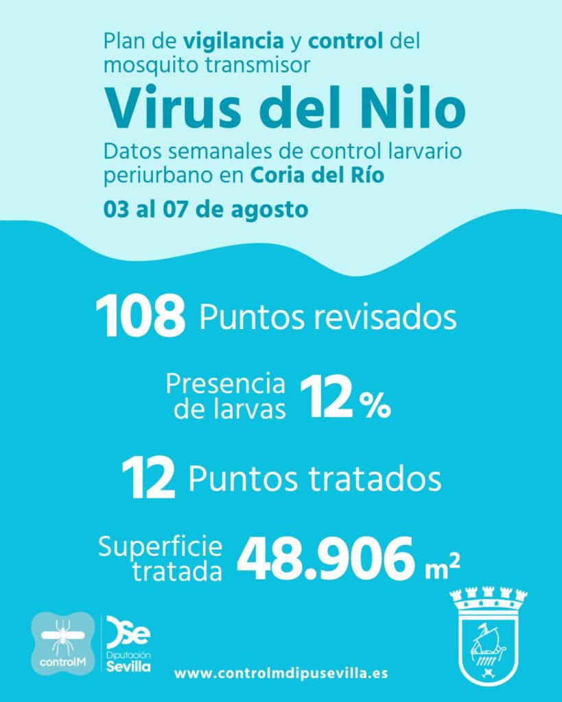 Resultados trabajos de vigilancia y control de larvas en Coria del Río. Semana del 03 al 07 de agosto