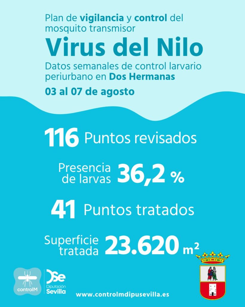 Resultados trabajos de vigilancia y control de larvas en Dos Hermanas. Semana del 03 al 07 de agosto