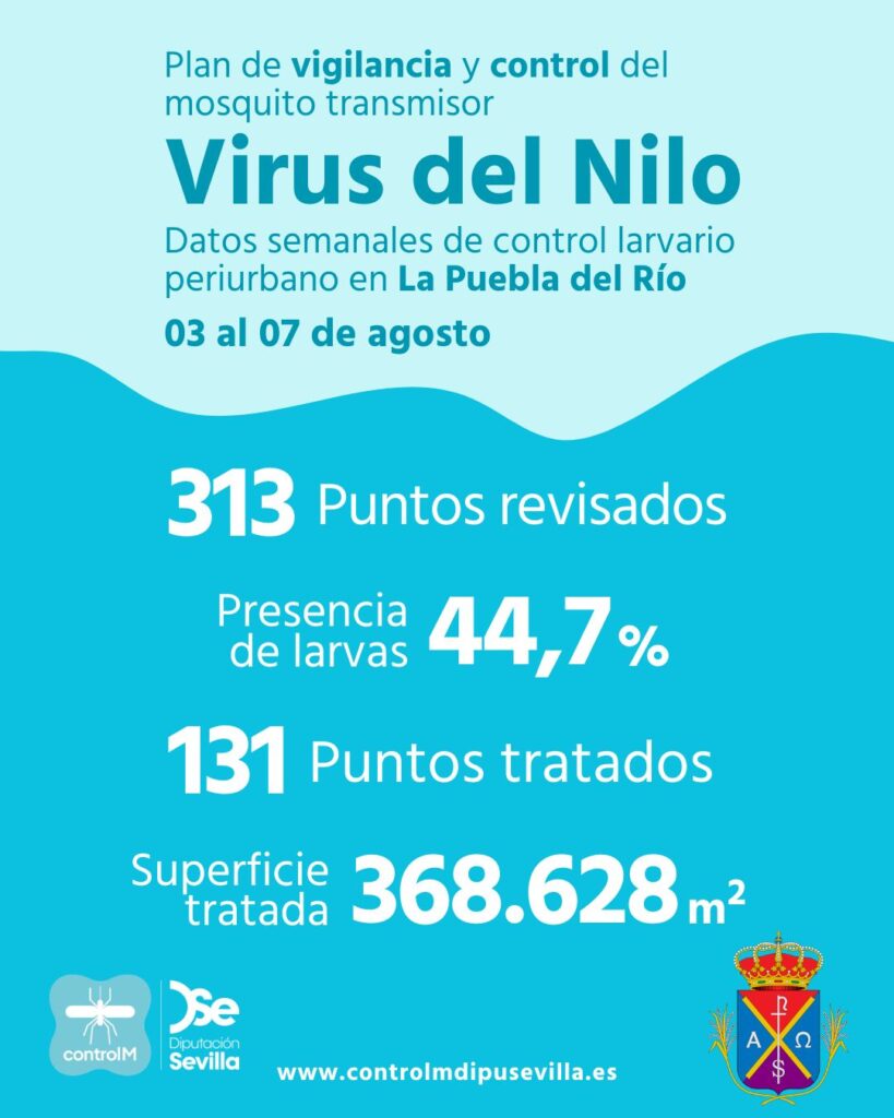 Resultados trabajos de vigilancia y control de larvas en La Puebla del Río. Semana del 03 al 07 de agosto