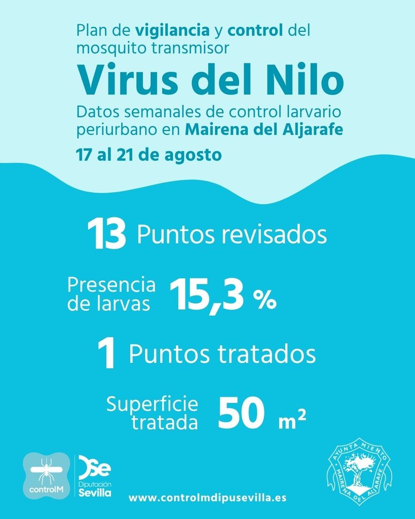 Resultados trabajos de vigilancia y control de larvas en Mairena del Aljarafe. Semana del 17 al 21 de agosto