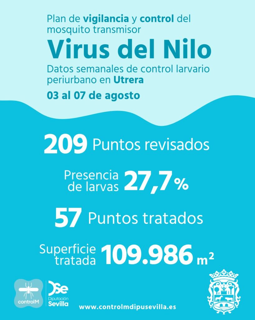 Resultados trabajos de vigilancia y control de larvas en Utrera. Semana del 03 al 07 de agosto