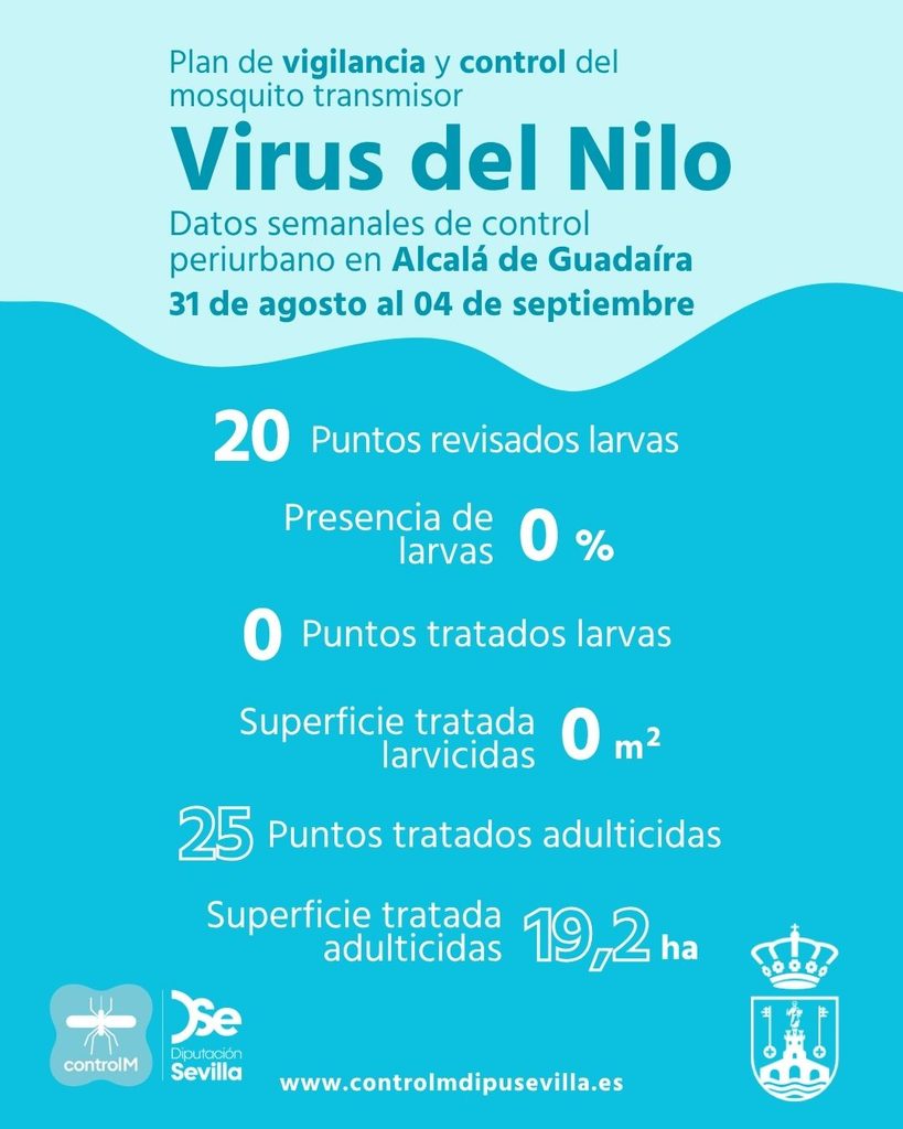 Resultados trabajos de vigilancia y control de larvas en Alcalá de Guadaíra. Semana del 31 de agosto al 04 de septiembre