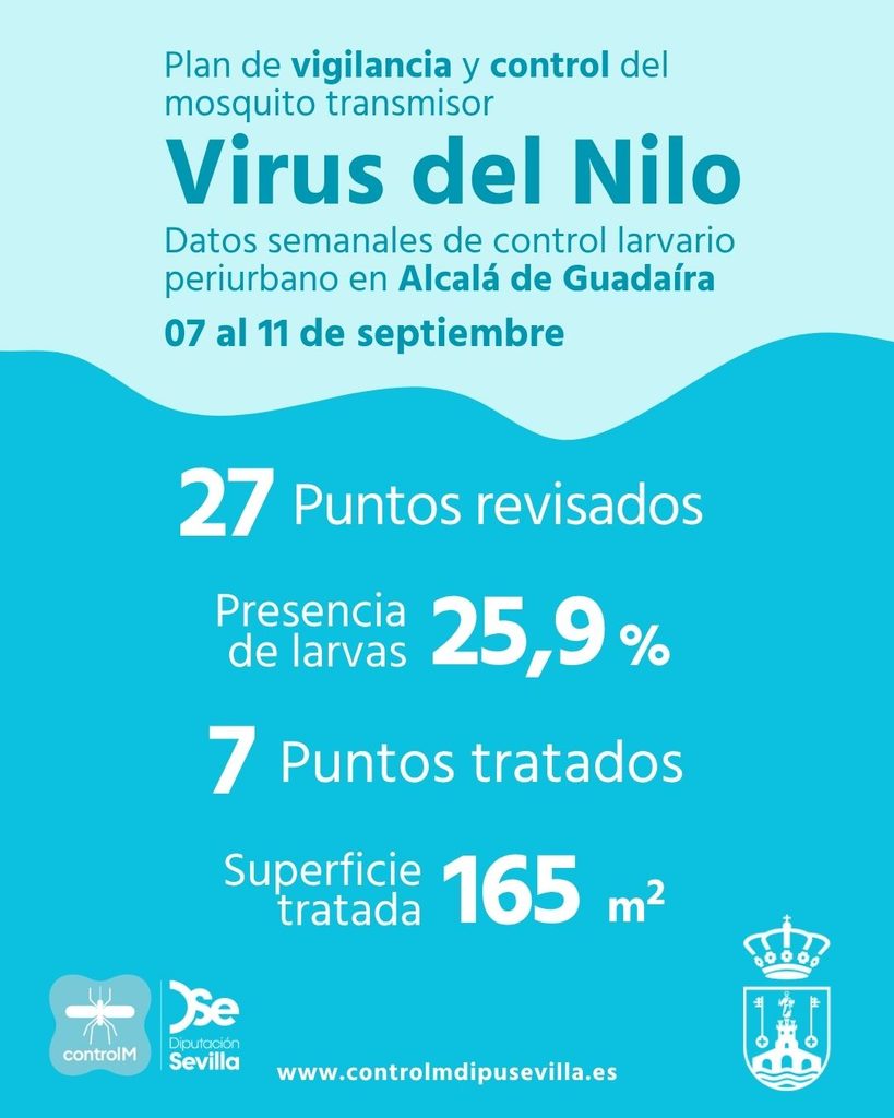 Resultados trabajos de vigilancia y control de larvas en Alcalá de Guadaíra. Semana del 07 al 11 de septiembre