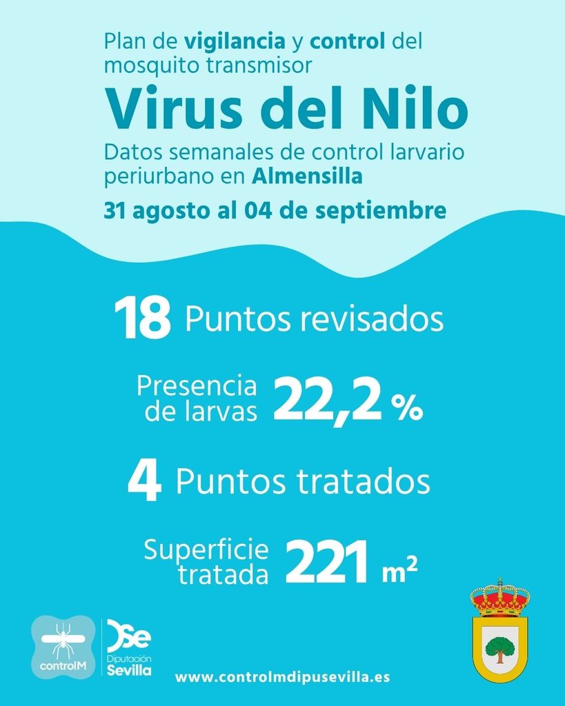 Resultados trabajos de vigilancia y control de larvas en Almensilla. Semana del 31 de agosto al 04 de septiembre