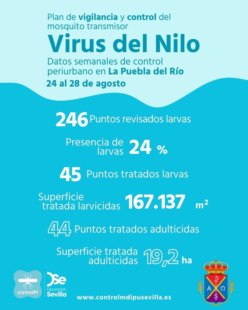 Resultados trabajos de vigilancia y control de larvas en La Puebla del Río. Semana del 24 al 28 de agosto