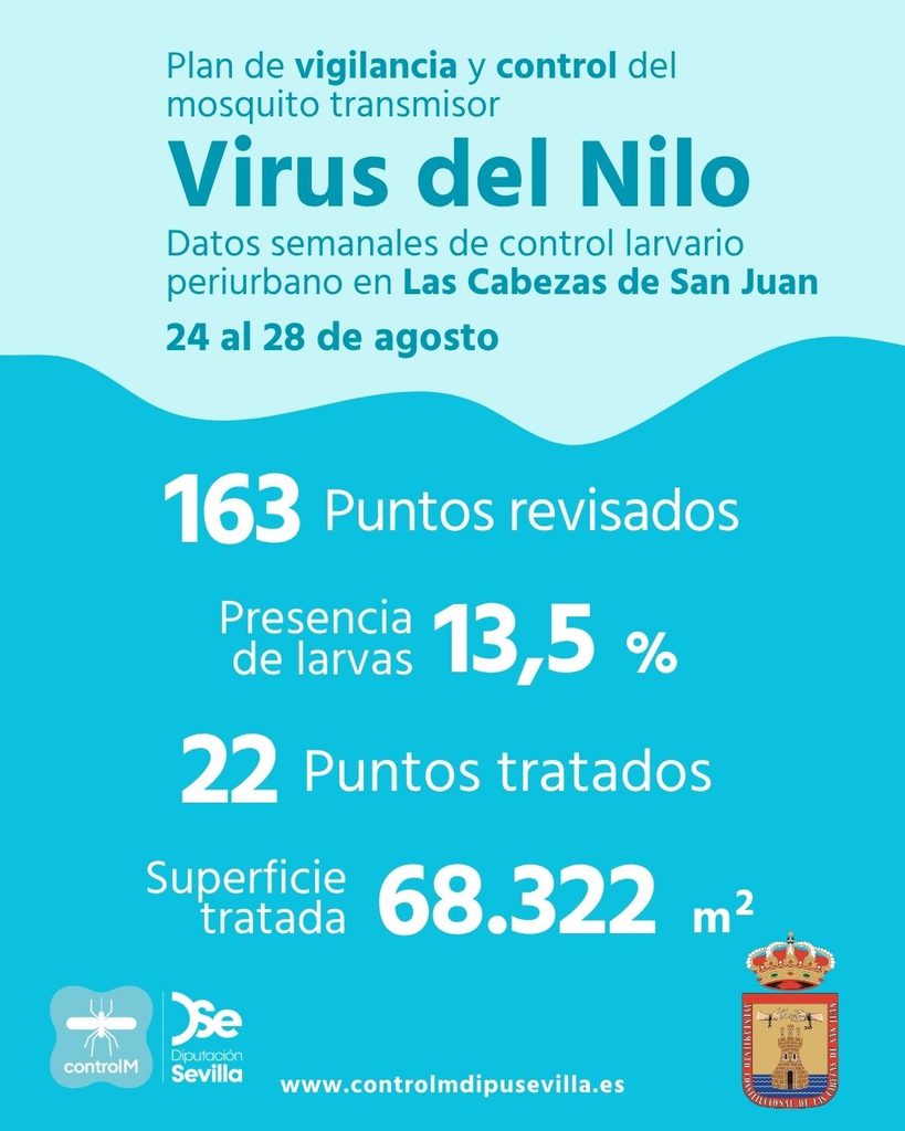 Resultados trabajos de vigilancia y control de larvas en Las Cabezas de San Juan. Semana del 24 al 28 de agosto