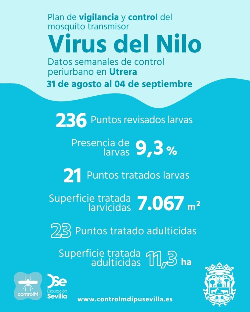 Resultados trabajos de vigilancia y control de larvas en Utrera. Semana del 31 de agosto al 04 de septiembre