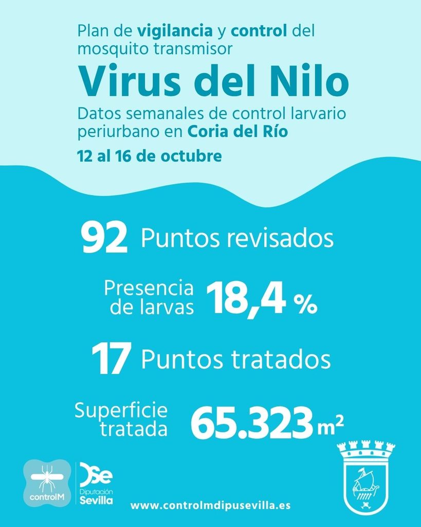 Resultados trabajos de vigilancia y control de larvas en Coria del Río. Semana del 12 al 16 de octubre