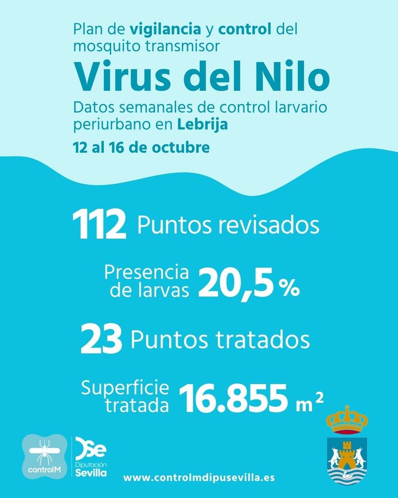 Resultados trabajos de vigilancia y control de larvas en Lebrija. Semana del 12 al 16 de octubre