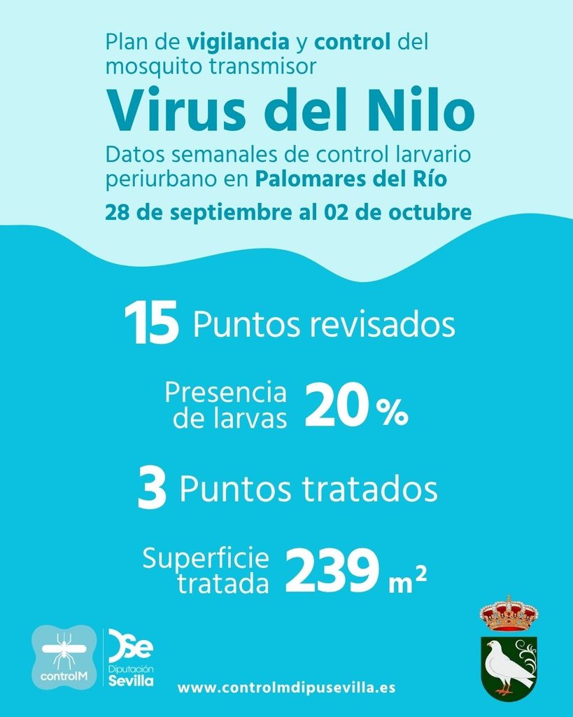 Resultados trabajos de vigilancia y control de larvas en Palomares del Río. Semana del 28 de septiembre al 02 de octubre